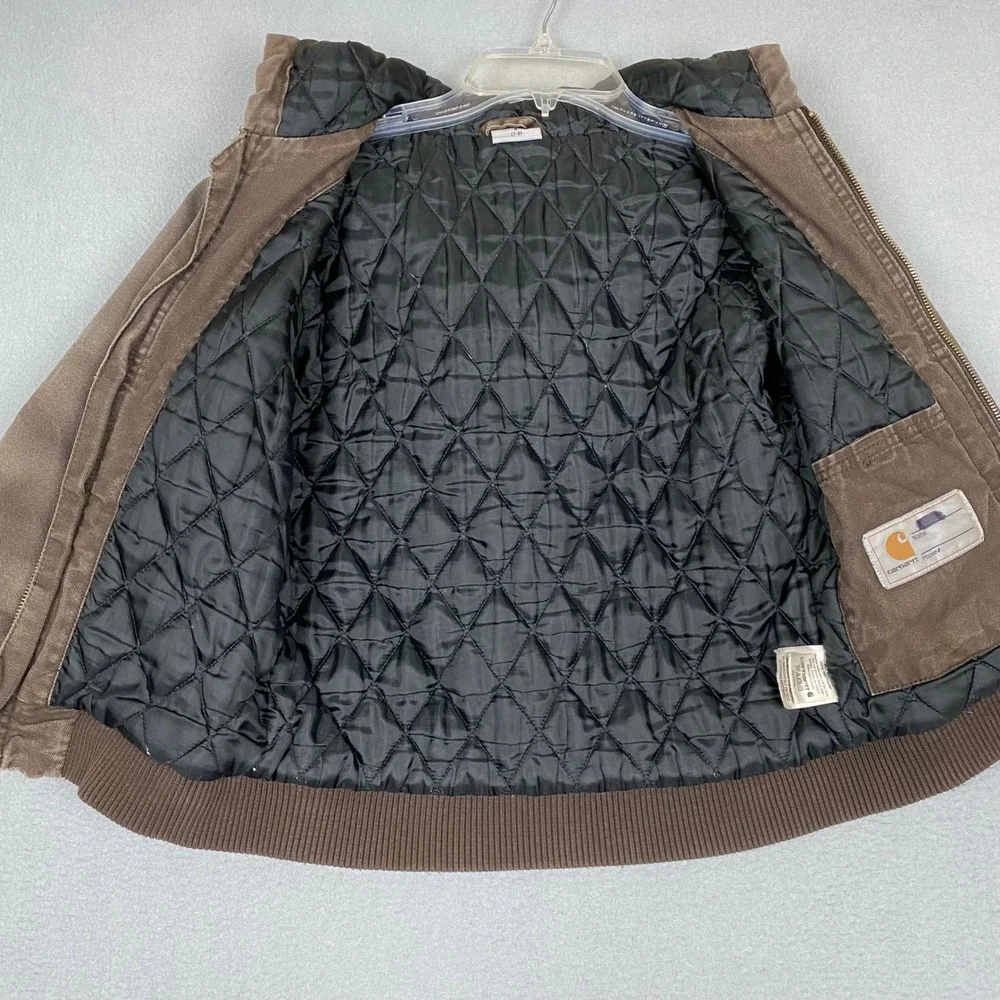 Carhartt Active Duck Canvas Quilted Lined Hooded Jacket Kids S 7-8 Brown